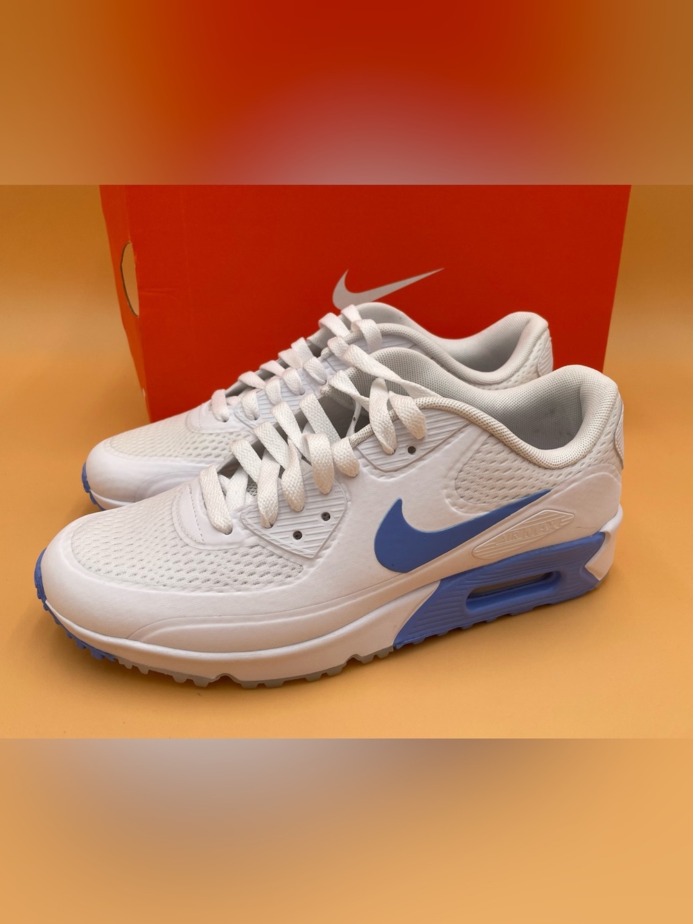 Size 6 Men / 7.5 Women Nike Air Max 90 Golf Shoes White Royal Blue